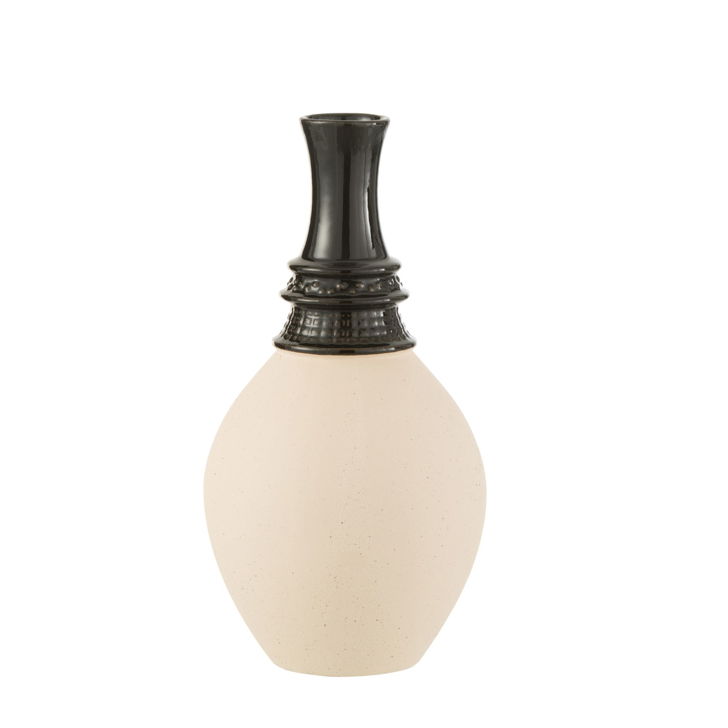 Vase Col Haut Céramique Noir/Beige Large 