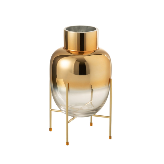 Vaas Cylinder Op Voet Glas Transparant/Goud Small