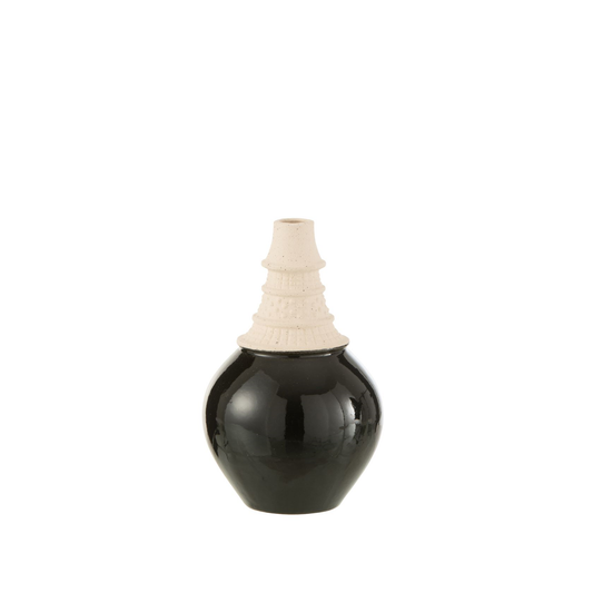 Vase Col Haut Céramique Noir/Beige Petit 